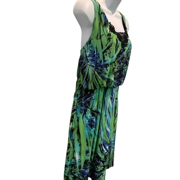 EMMA & MICHELE STRETCH KNIT TROPICAL BLOUSON SCOOP NECK TANK DRESS 14 - Picture 4 of 8